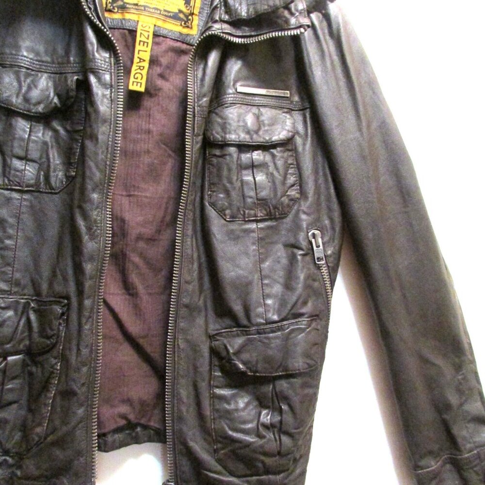 Superdry Dark Brown Leather Jacket - Picture 6 of 16